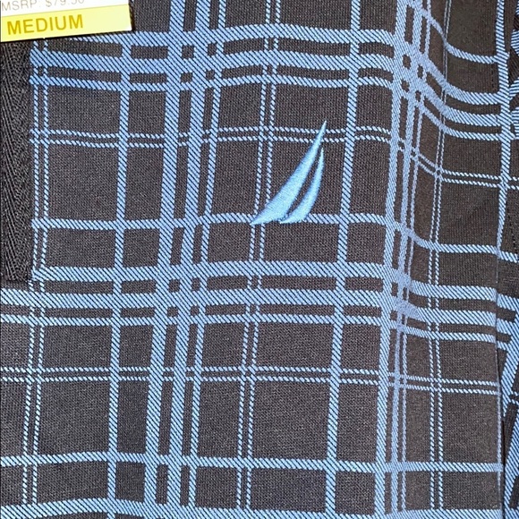 Nautica Men's Navy and Blue Checkered Zip-Up Sweater Sz Medium - Picture 3 of 4
